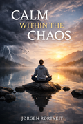 Calm Within the Chaos ebook cover showing person meditating by lake with storm and sunrise symbolizing stress and calm