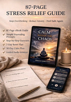 87 page stress relief ebook guide showing features like journaling prompts breathing exercises and nervous system reset