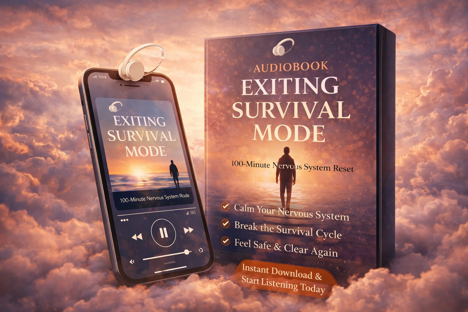 Nervous system reset audiobook, Exiting Survival Mode, stress relief and anxiety healing audio on phone with headphones, 100-minute guided program
